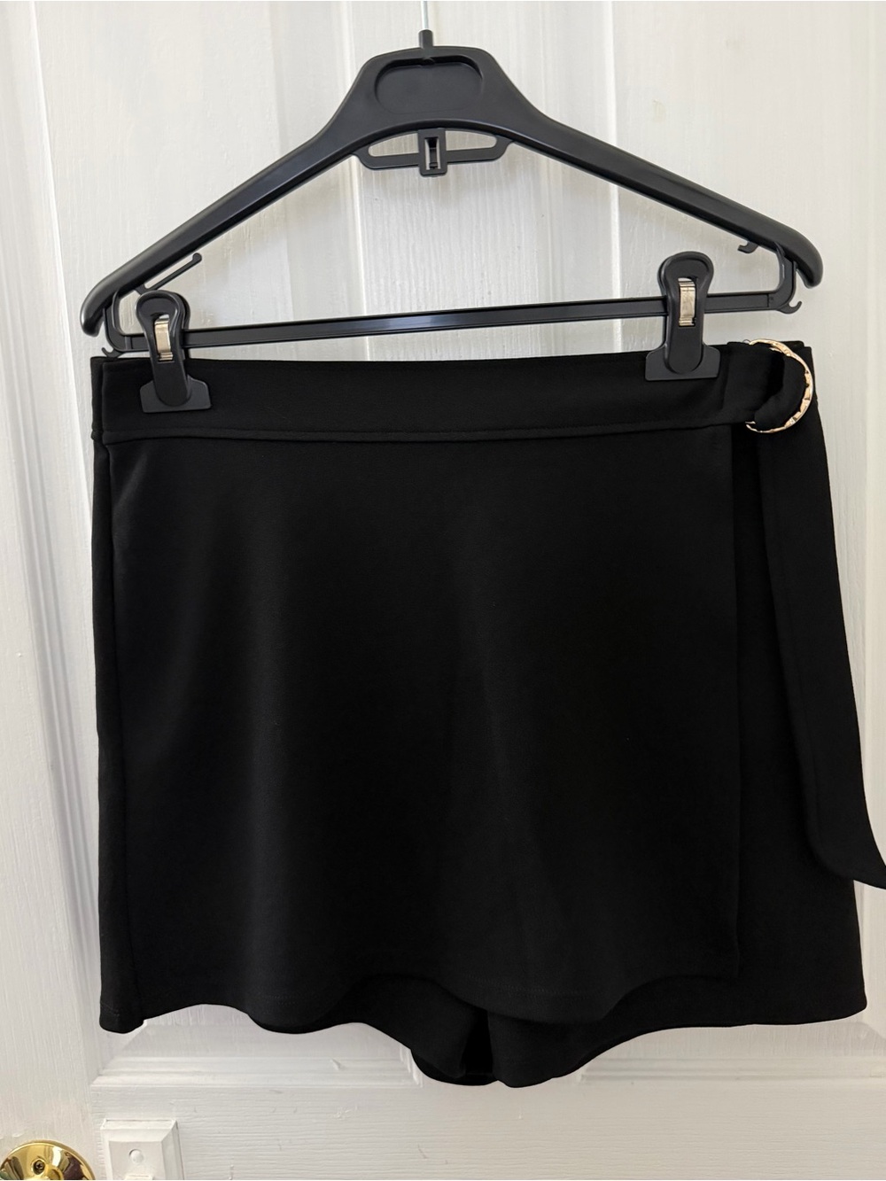 H&M Black Wrap-Style Skort with Gold-Tone Ring Accent